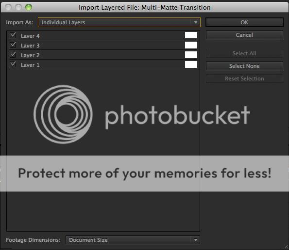 Adobe Premiere Pro: Multi Matte Transition Import PSD as Individual Layers